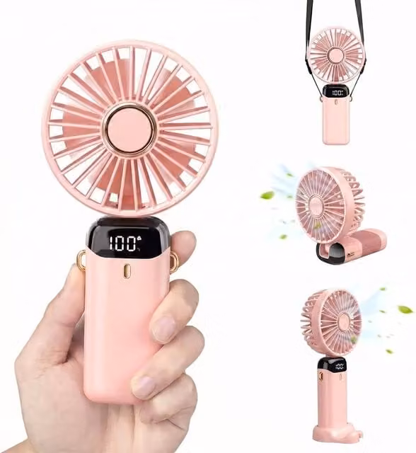 Dragodirect Handheld Mini USB Rechargeable Fan with 5 Speeds and Type C Charging in Pink