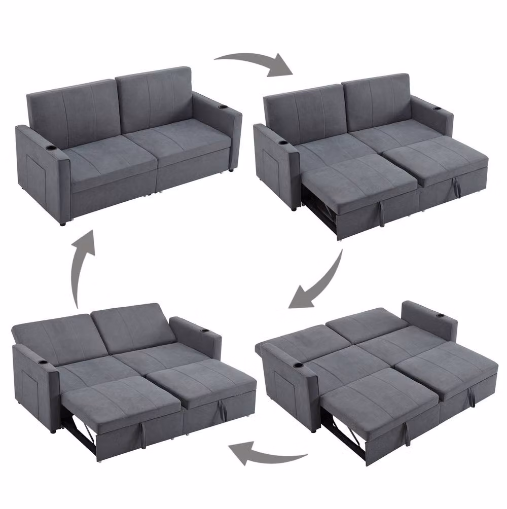 STILVORA Grey Upholstered Sofa Bed with Pull-Out Drawer and Foam Mattress – 6
