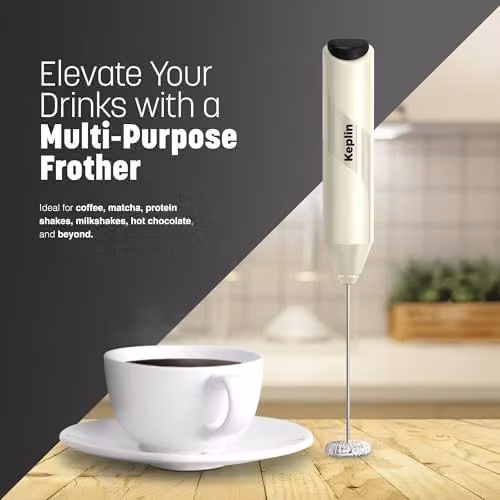 Keplin Handheld Milk Frother - Stainless Steel Battery Operated Electric Whisk in Beige – 2
