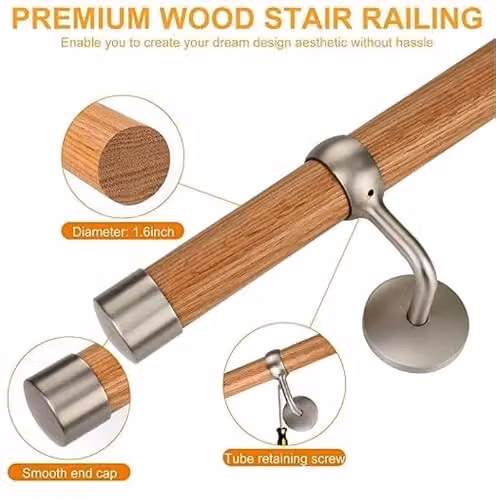 Woodworx Solid Oak Indoor Stair Handrail Kit with Nickel Plated Fittings, Brown, 3.6 m – 3