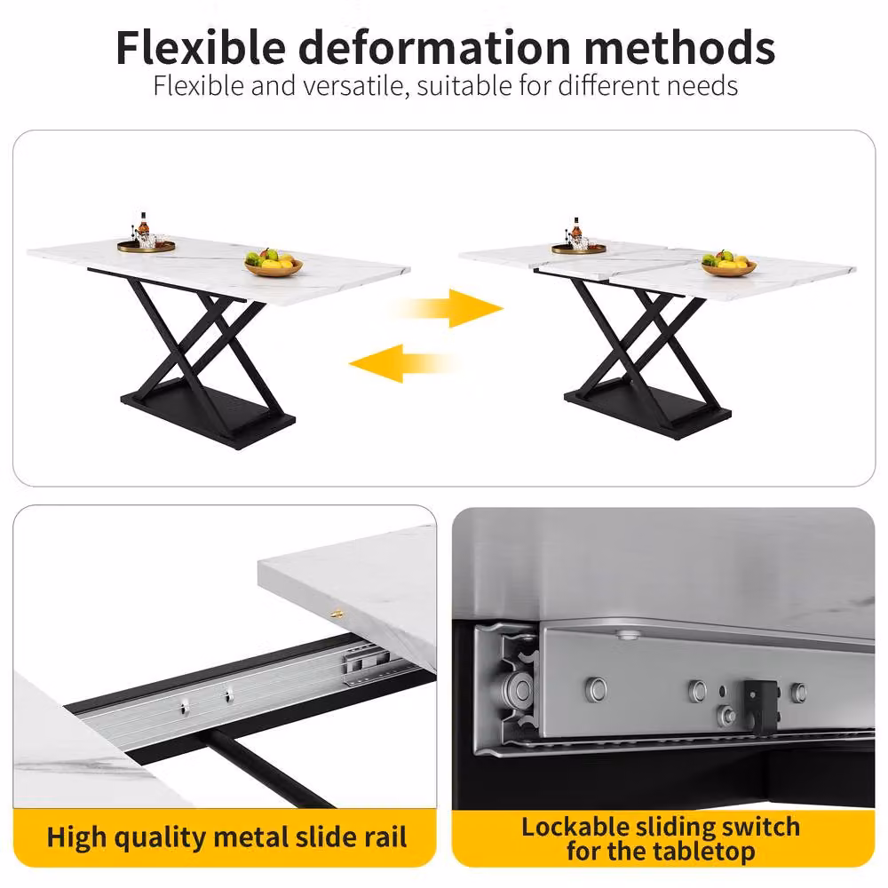 ModernLuxe Extendable Rectangular Dining Table in White and Black, W/D/H: 160 x 80 x 75 cm – 6