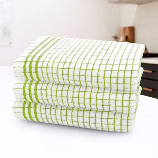 Kitchen Trends Set of 3 Highly Absorbent Striped Cotton Tea Towels, Green