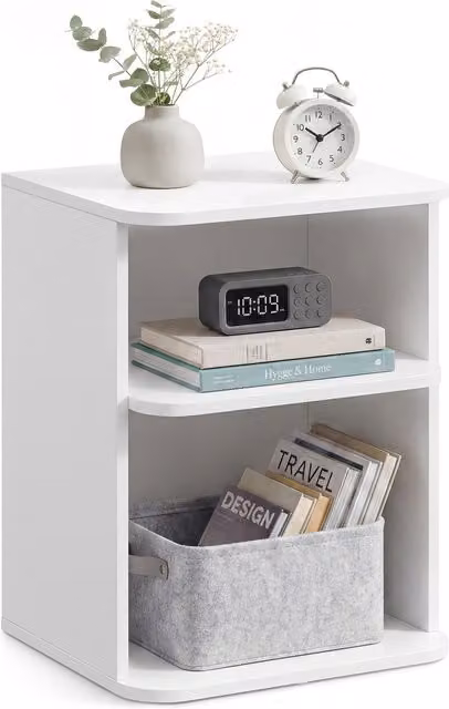 VASAGLE Modern Nightstand with Open Shelves in White