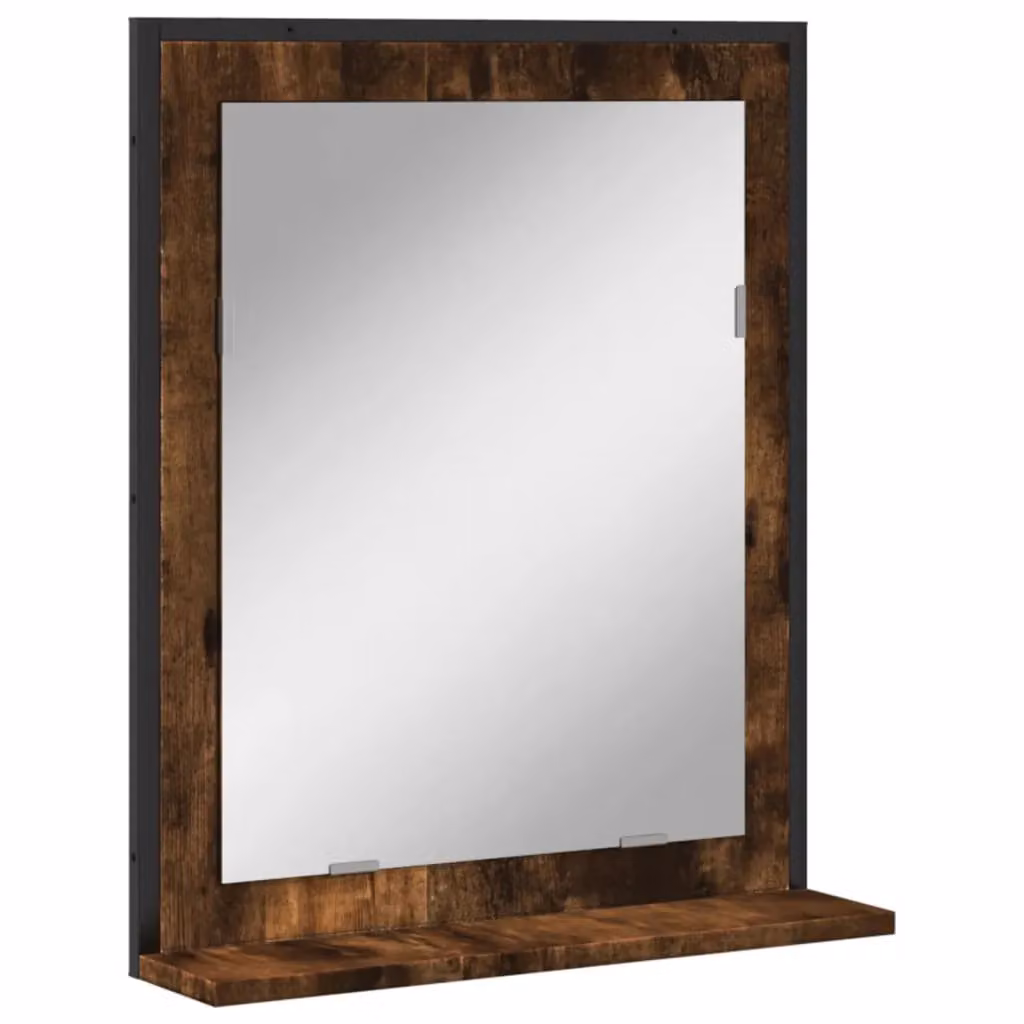 Berkfield Home Bathroom Mirror with Shelf in Smoked Oak Brown, W/D/H: 50 x 12 x 60 cm – 2