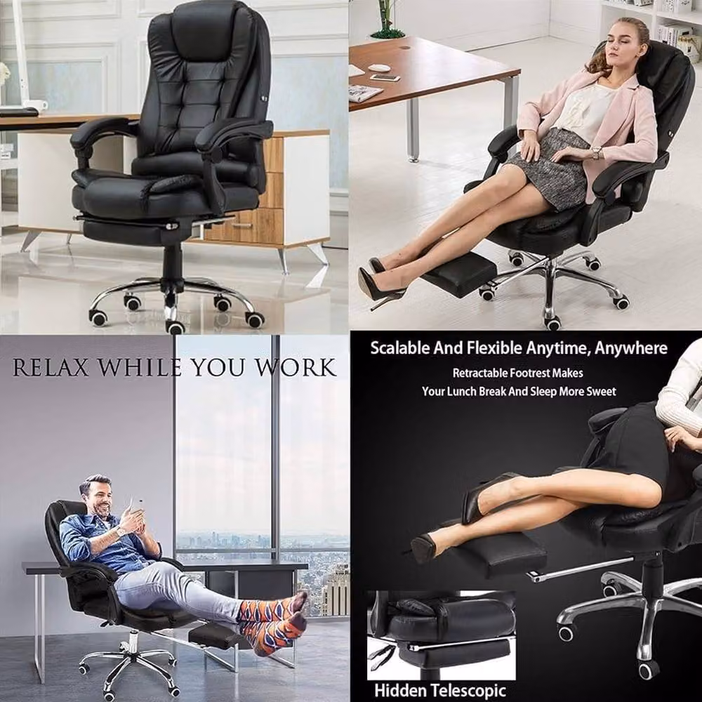FORGEVIO Grey and Black Synthetic Leather High Back Executive Swivel Office Chair with Headrest and Armrests – 5