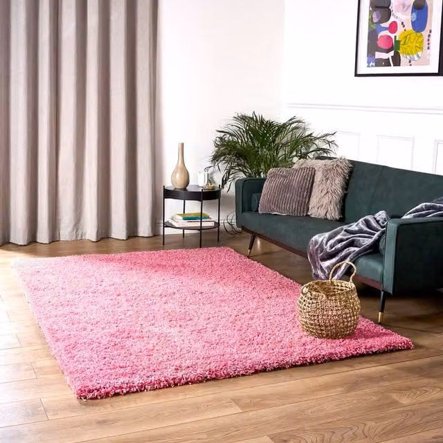 Bravich California Shaggy Rug in Pink, W: 110 cm, D: 60 cm