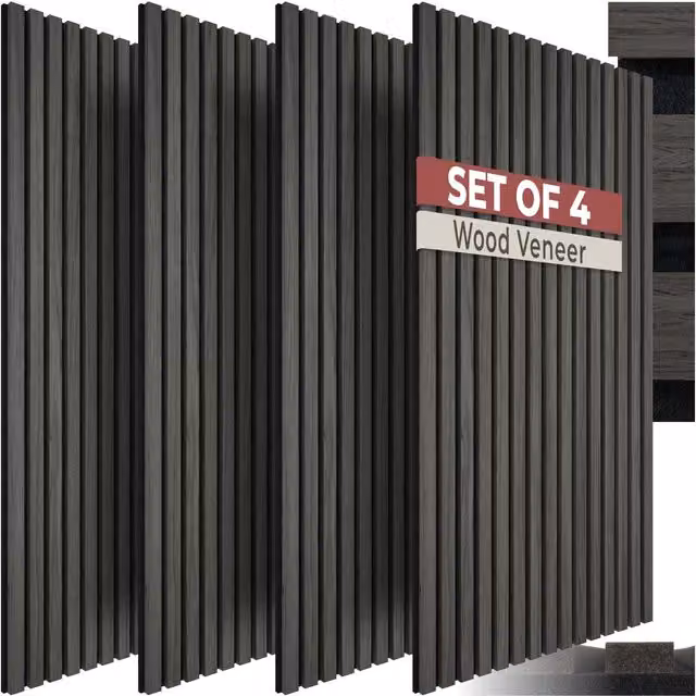 tectake Sonic Wall IV Acoustic Panels in Wood Look MDF, Black and Grey