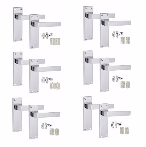 Golden Grace Straight Delta Latch Door Handles in Polished Chrome, 6 Sets