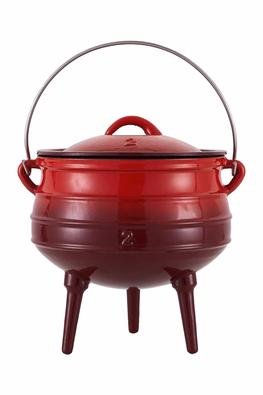 Living and Home Red Enamelled Cast Iron Potjie Pot Cauldron with Lid and 3 Legs, 6L – 3
