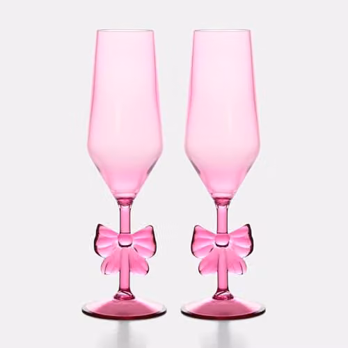 OHS Bow Plastic Champagne Flutes, Set of 2, Pink – 2
