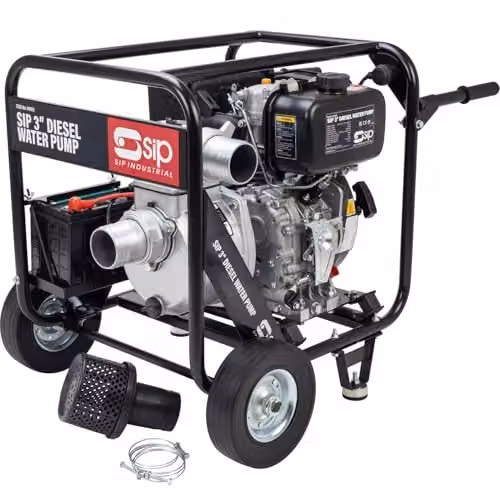 SIP 3 inch Diesel Water Pump with 6hp 4-Stroke Electric Start, 1000L/min Flow Rate and 30m Pumping Head, Black – 1