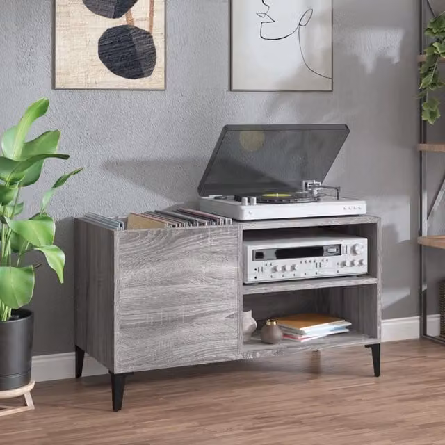 Berkfield Home Record Cabinet in Grey Sonoma, W: 84.5 cm, D: 38 cm, H: 48 cm