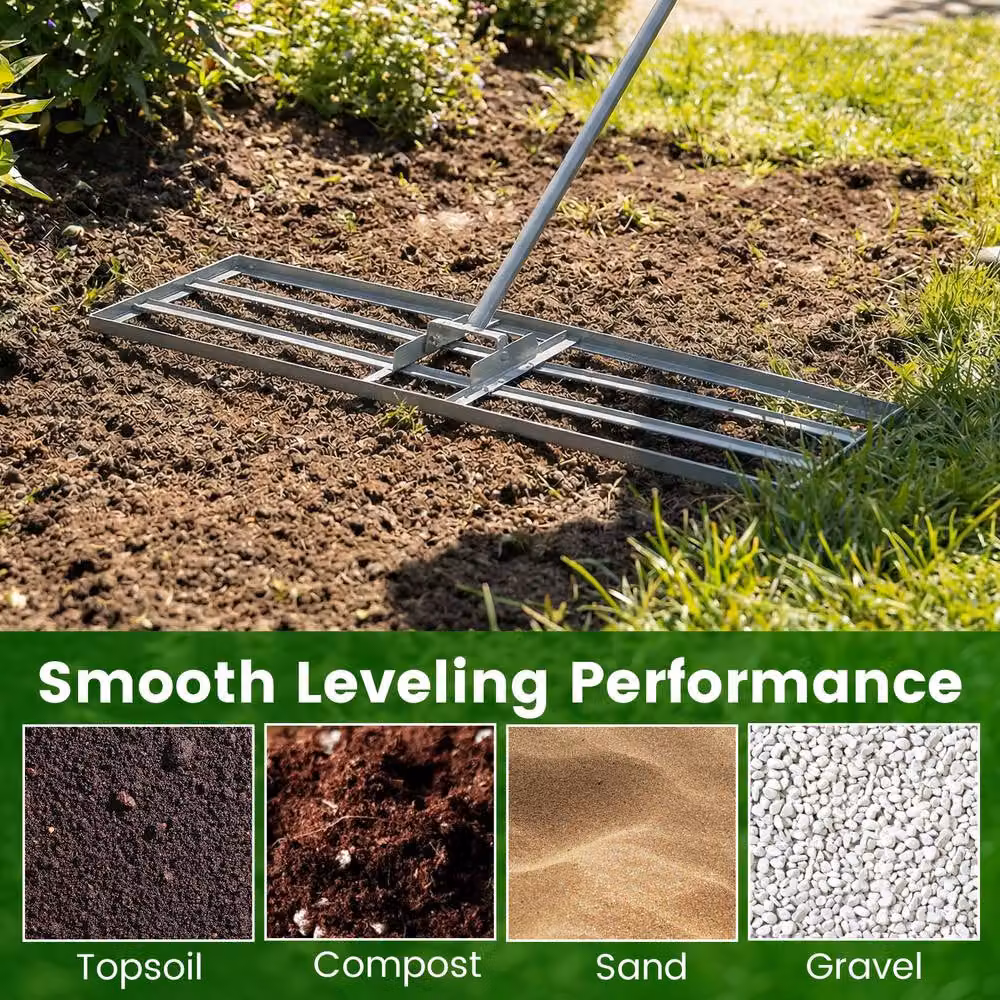 Costway Metal Lawn Leveling Rake in Silver, W/D/H: 91 x 25 x 175 cm – 4