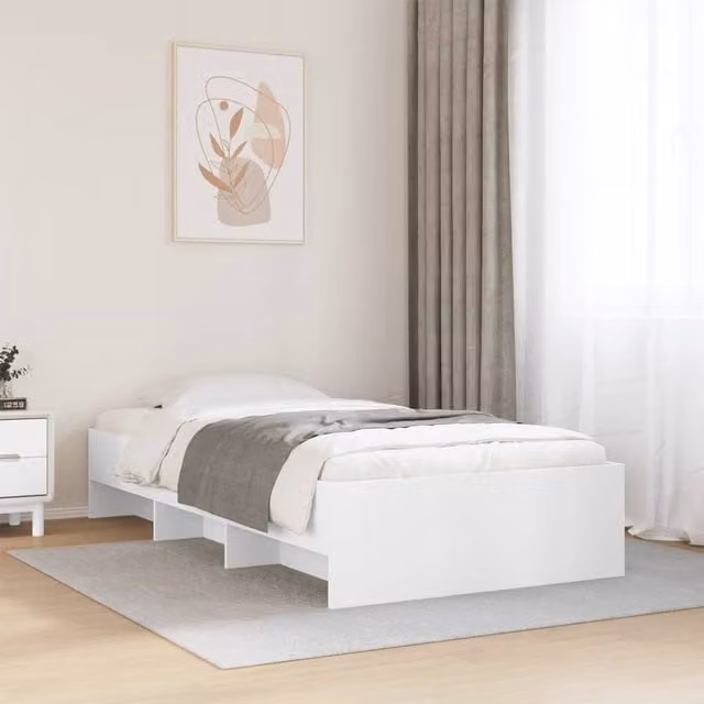 Berkfield Home Single Bed Frame in White, Engineered Wood, W/D/H: 90 x 190 cm – 1