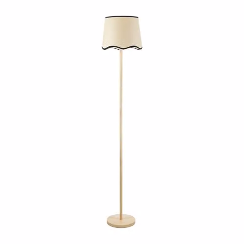 ValueLights Tripod Floor Lamp with Wood Finish and Black Trim Scallop Shade, Includes LED Bulb