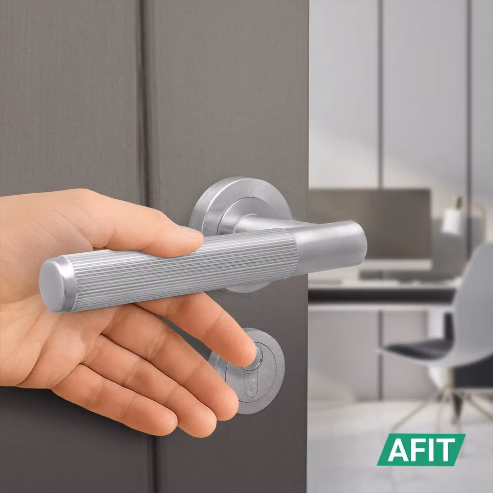 AFIT Satin Silver Fire Door Handle, Euro Lock Thumbturn Cylinder Set and Hinges, W: 150 mm x H: 150 mm – 4