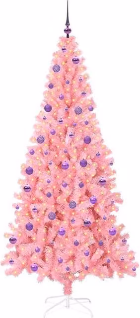 Berkfield Home Lush Pink Christmas Tree with 300 LEDs and Stand, Height: 210 cm – 1