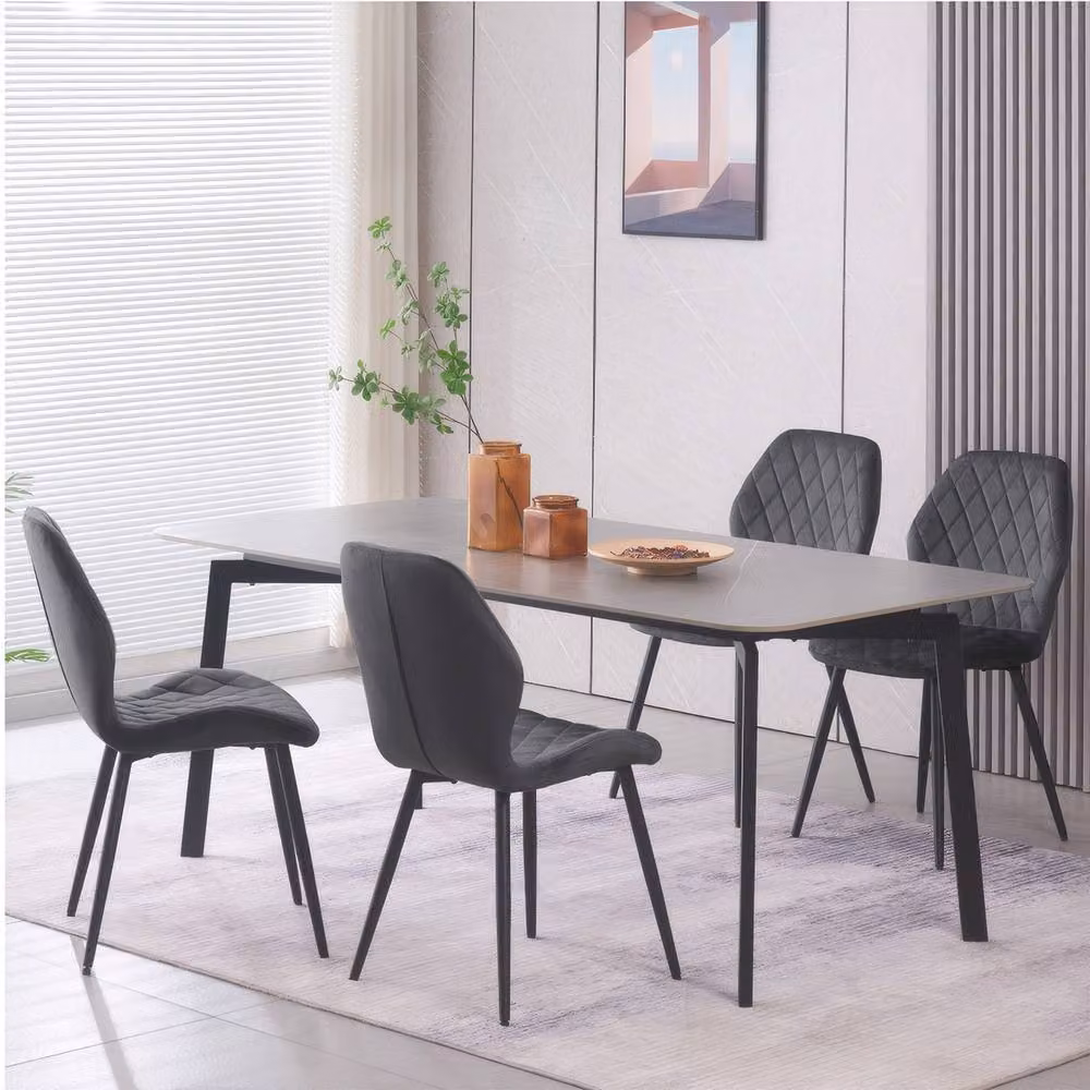 SONARA Set of 2 Modern Grey Velvet Dining Chairs with Ergonomic Curved Backrest and Metal Legs – 2