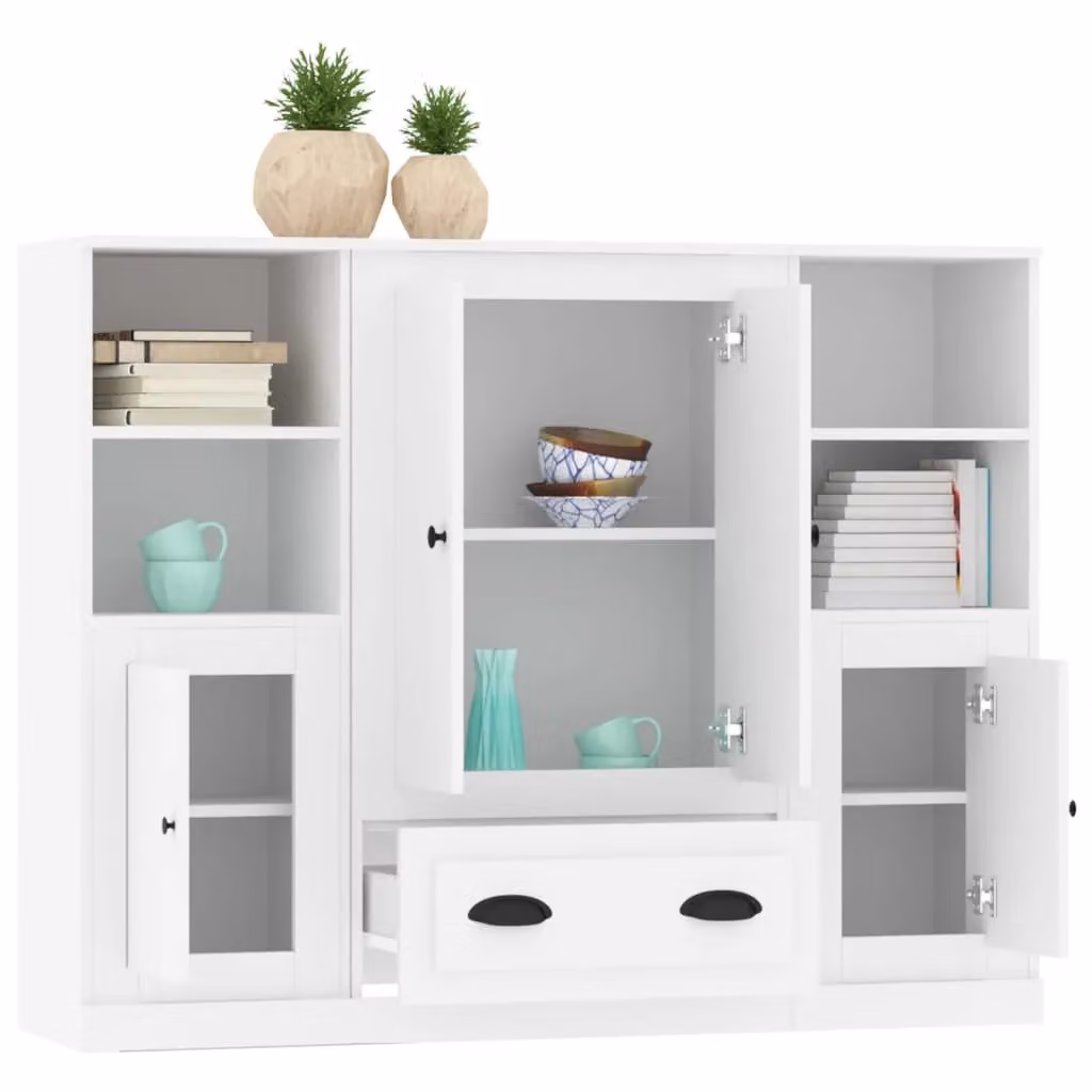 Berkfield Home Set of 3 White Matt MDF Wall Mounted Highboards with Hinged Doors and Internal Shelves – 2