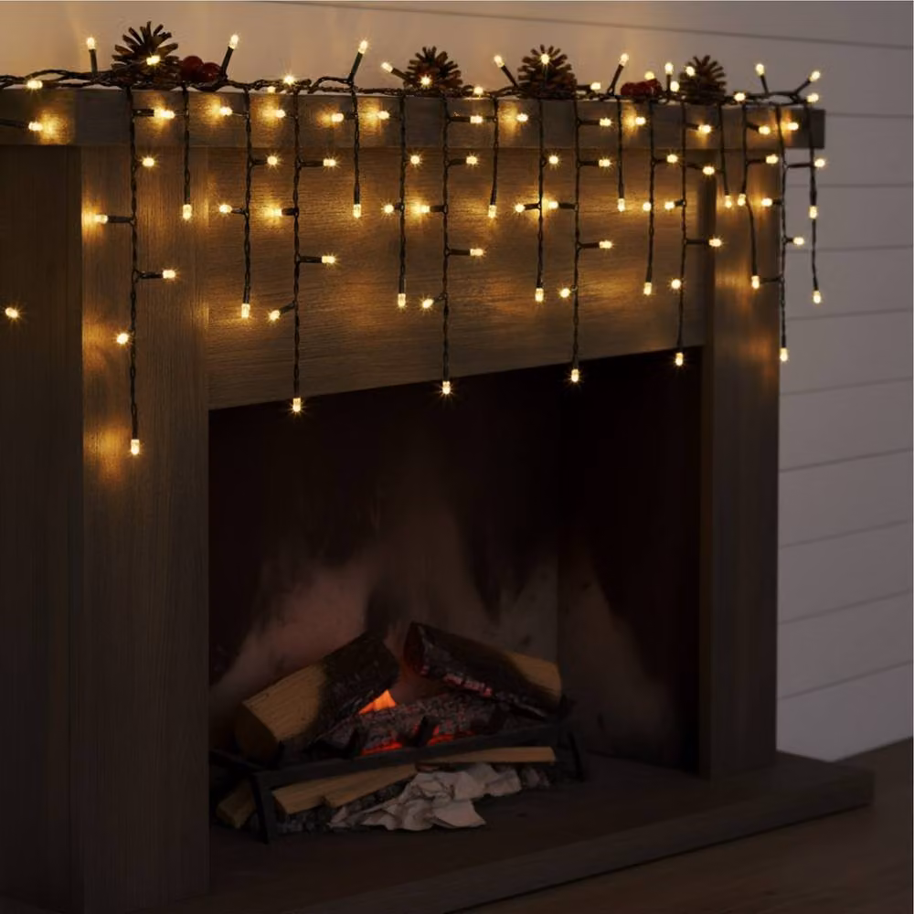 Pegdev Warm White LED Icicle Lights with Black Cable, Connectable, 6m – 2