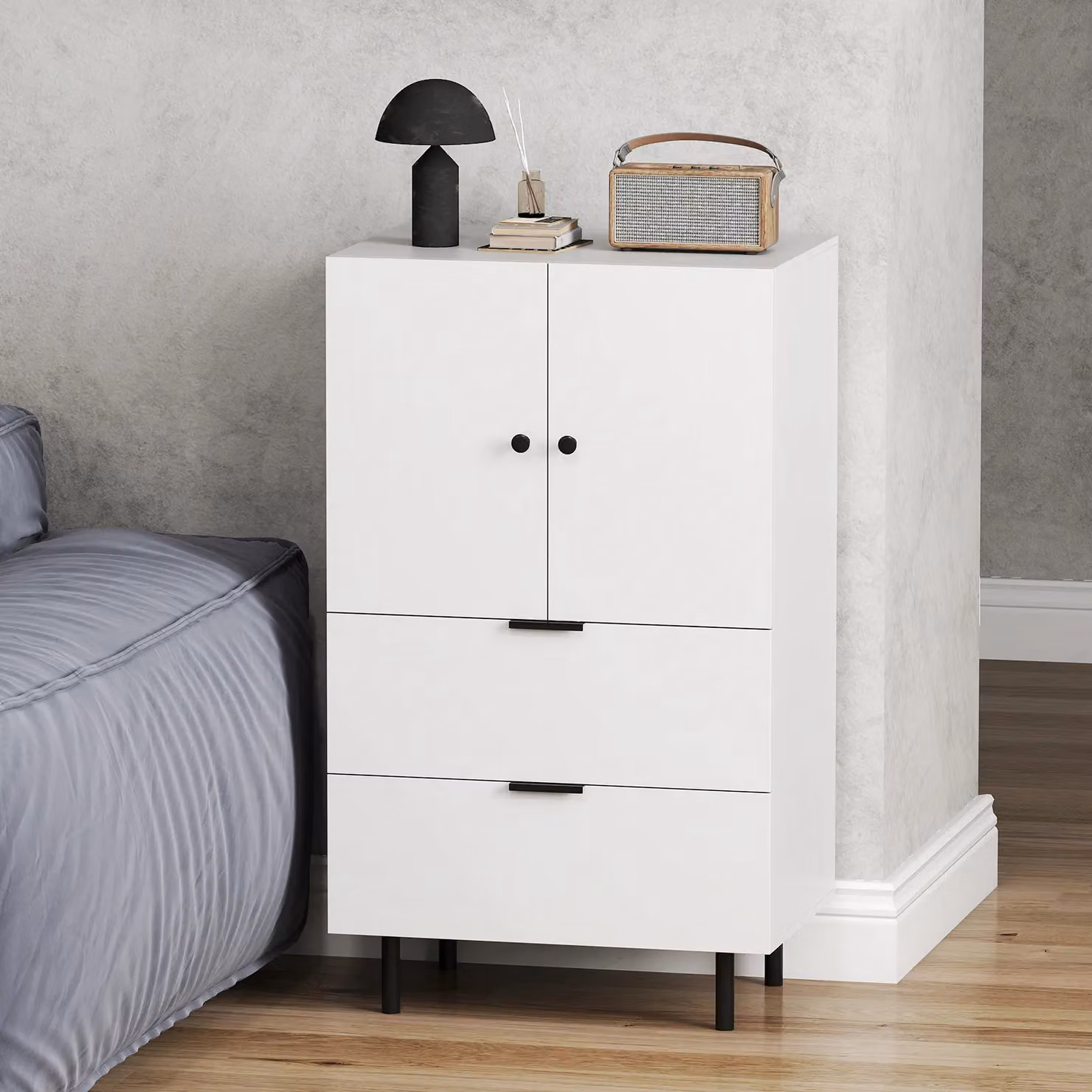 Gymax Modern White 2-Door Sideboard Buffet Cabinet with Drawers and Metal Accents – 3
