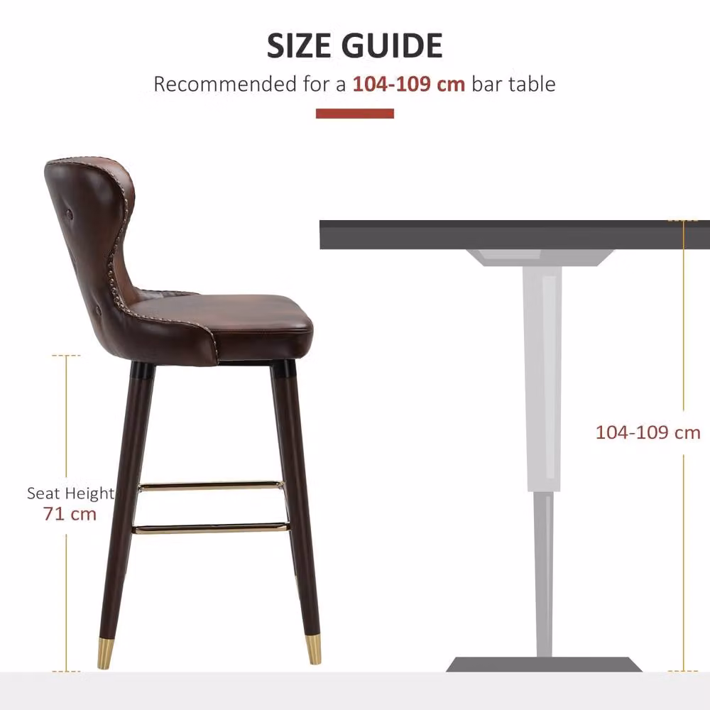 Wyld Haus Halotti Brown Faux Leather Bar Stools Set of 2 with Gold Accents and Rubberwood Legs, H 101 cm x W 53 cm x D 52 cm – 8