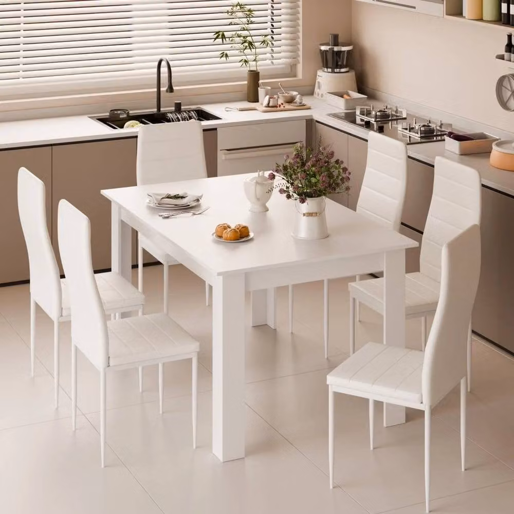 FORGEVIO Modern White Rectangular Dining Table and 6 Chairs Set – 3