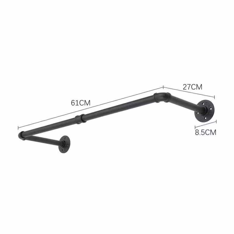 KORVIXA Matt Black Industrial Style Metal Wall-Mounted Continuous Linear Clothes Rail