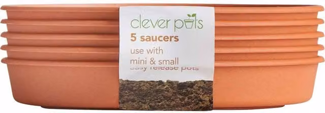 Clever Pots Pack of 5 Mini to Small Easy Release Saucers in Terracotta