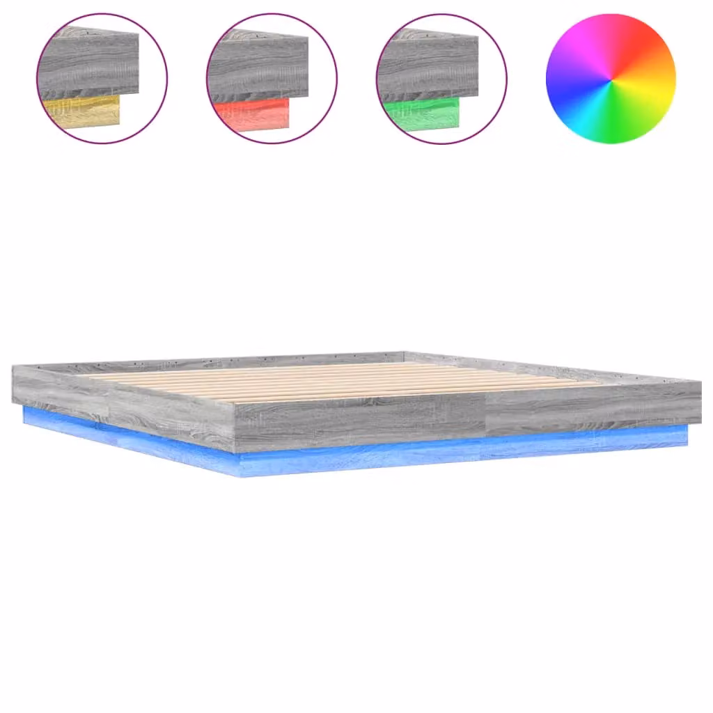 Berkfield Home Super King Bed Frame in Grey Sonoma with LED Under-Bed Lighting and USB Charging Port, W: 180 cm, D: 200 cm – 2