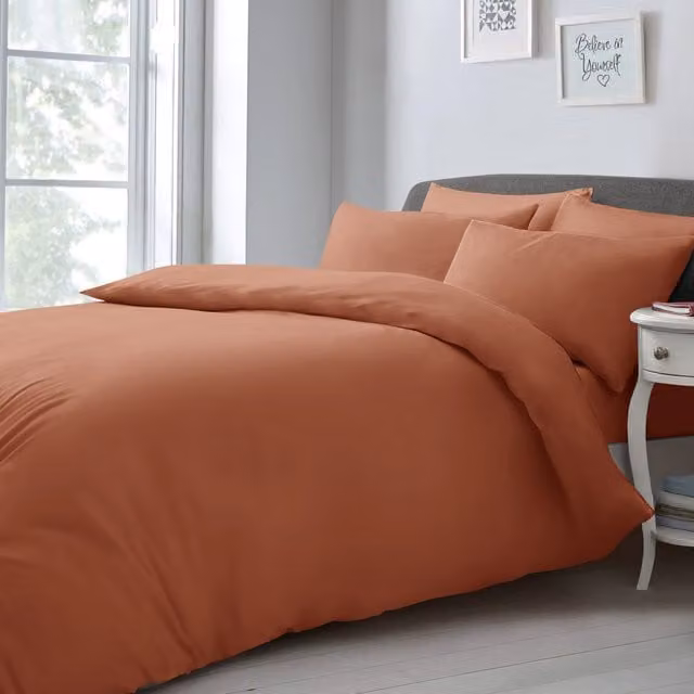 Velosso Plain Orange Microfibre Duvet Cover and Pillowcase Set, W: 90 cm, L: 200 cm