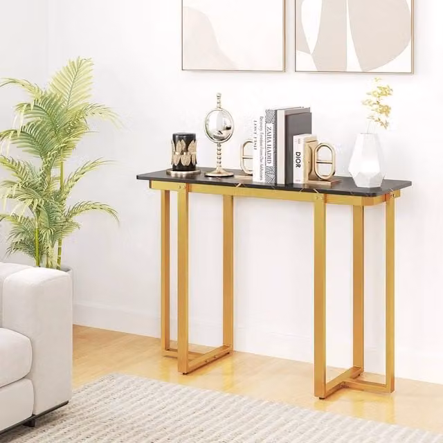 KORVIXA Modern Geometric Marble and Metal Console Table in Multicolour