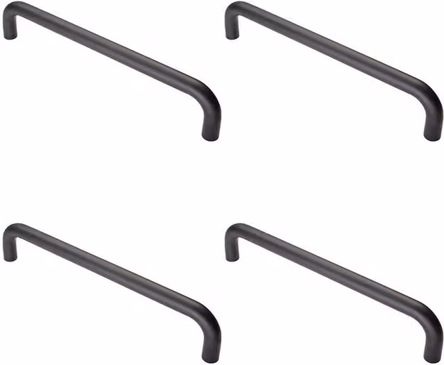 Loops 4x Round D Bar Pull Handles in Matt Black, 300mm Fixing Centres (319 x 19mm)
