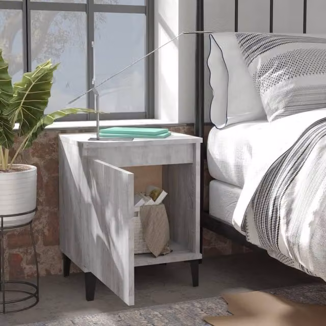 Berkfield Home Set of 2 Sturdy Bedside Cabinets in Grey Sonoma with Metal Legs, W: 40 cm, D: 30 cm, H: 50 cm – 1
