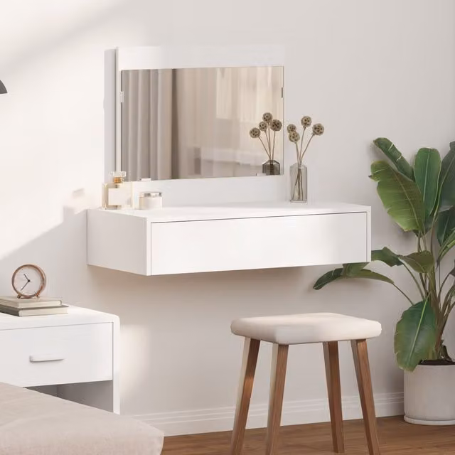 Berkfield Home White Wall Hanging Dressing Table, W: 83 cm, D: 40 cm, H: 70 cm