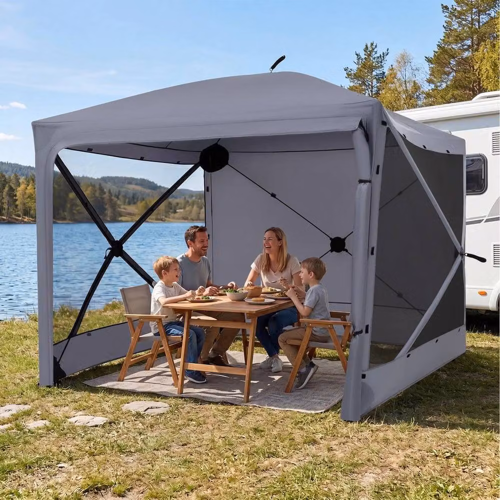 Hinsinc Grey 4 Sided Pop Up Hip Roof Gazebo Tent, W: 240 cm, D: 240 cm, H: 212 cm – 4