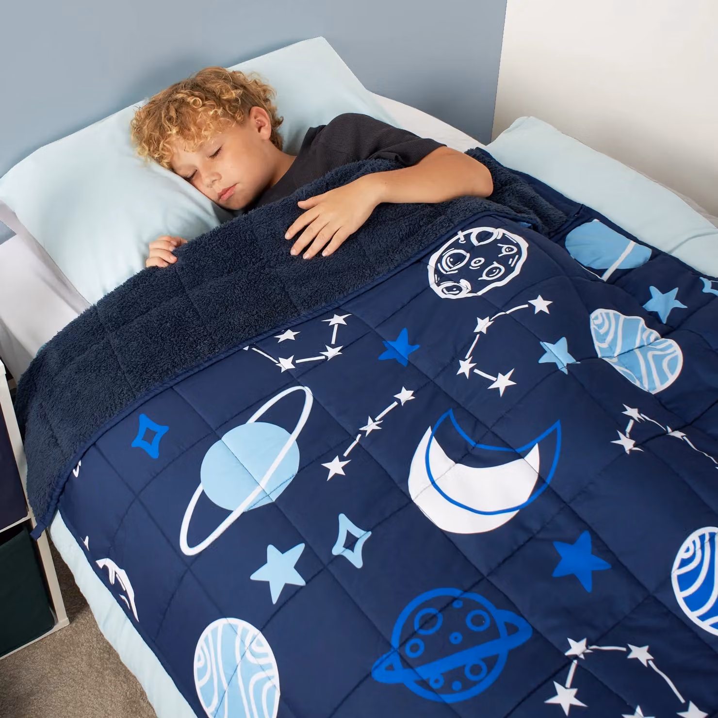 OHS Kids Navy Blue Teddy Fleece Weighted Sensory Blanket for Anxiety and Sleep Therapy, 3kg – 2