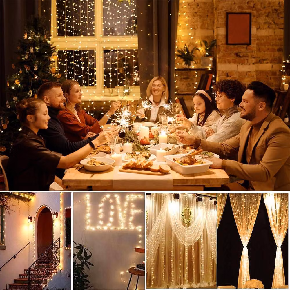 Garwarm White LED Curtain Fairy Lights with 300 LEDs, Remote Control, Timer and Dimmable Settings, W/H: 3 x 3 m – 3