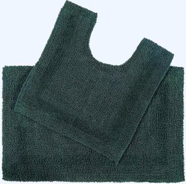 Homescapes Luxury 2 Piece Reversible Cotton Bath Mat and Pedestal Mat Set in Forest Green
