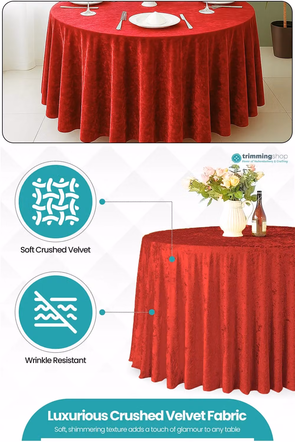Neel Blue Diamond Red Velvet Round Tablecloth, Diameter: 304.8 cm – 2