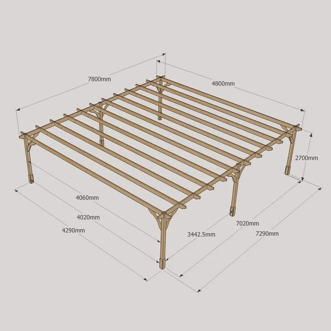Rutland County Garden Furniture Ltd Premium 6 Post Pent Pergola in Brown and Light Green, W: 780 cm, D: 480 cm, H: 270 cm – 4