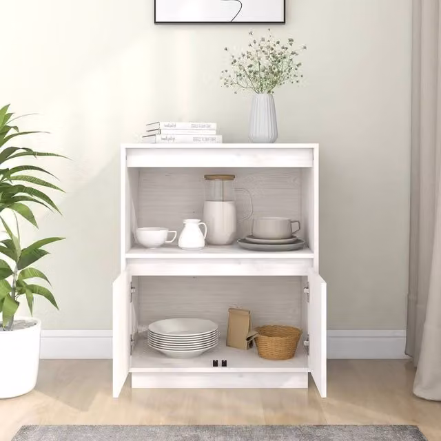Berkfield Home White Solid Wood Pine Sideboard W/D/H: 60 x 34 x 75 cm – 1