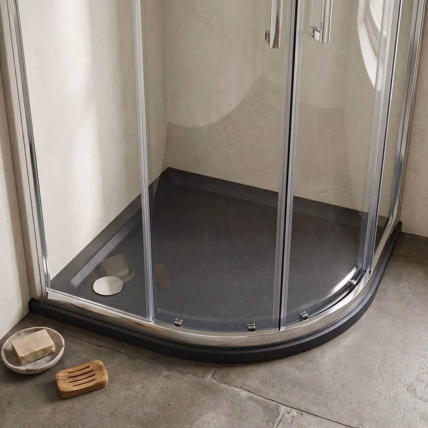 Balterley Premium Asymmetric Right Hand Offset Quadrant Shower Tray in Grey W/D: 90 x 76 cm – 4