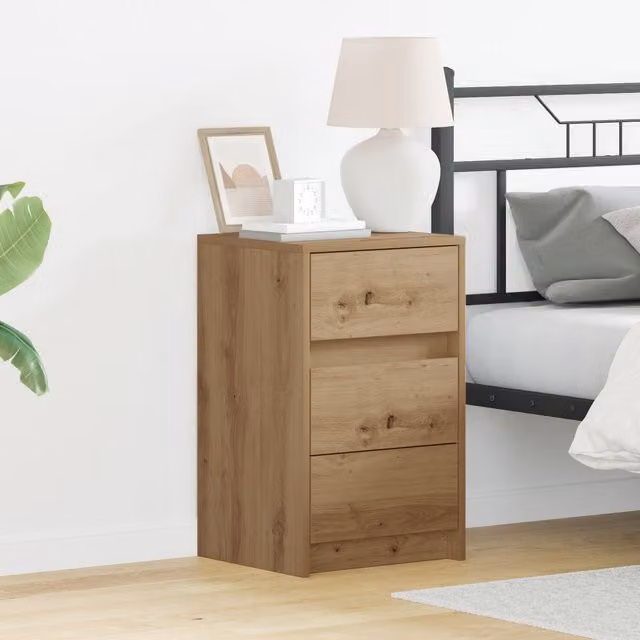 Berkfield Home Bedside Cabinet in Brown Artisan Oak with Integrated LED Lights – 1