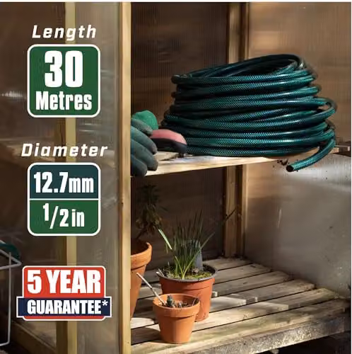 Faithfull Green Reinforced PVC and Polyester Garden Hose Pipe, 30 m, 1/2 Inch Diameter – 2
