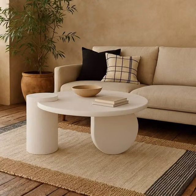 Wyld Haus Atlanta White Sculptural Round Coffee Table, W/D/H: 90 x 90 x 40 cm
