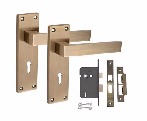 Golden Grace Victorian Delta Lock Door Handle Set in Antique Brass and Bronze