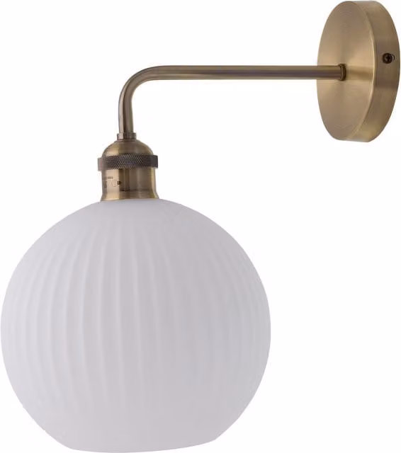 First Choice Lighting Isaac Antique Brass Wall Light with White Glass Shade in Gold – 1