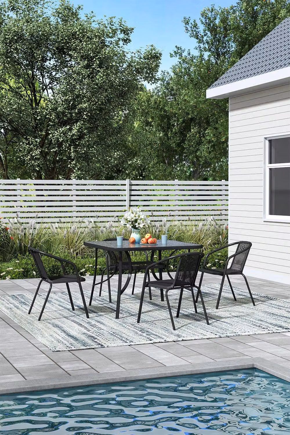 Garden Sanctuary Square 4-Person Garden Dining Table and Chairs Set with Black Tempered Glass – 2