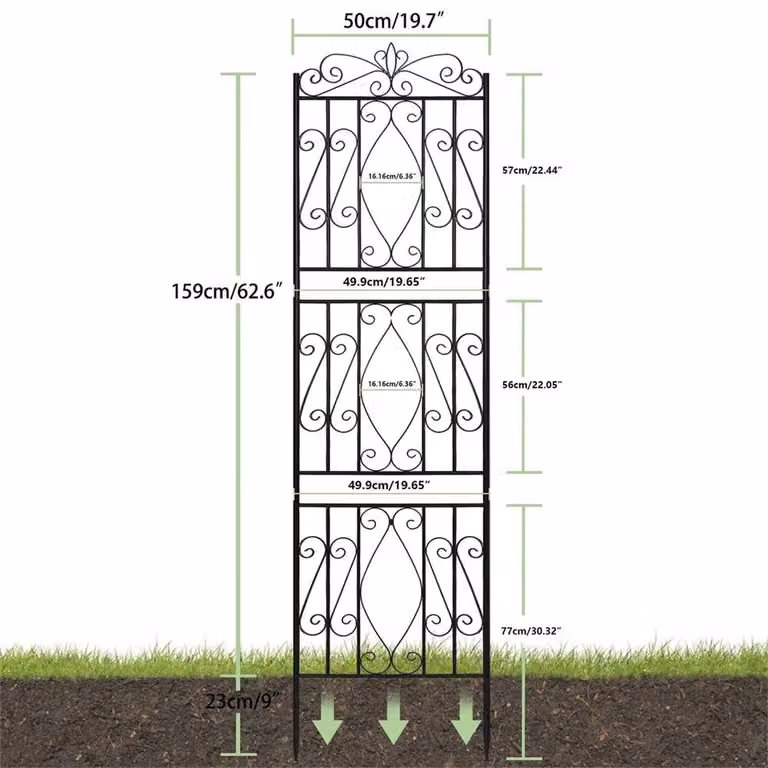 Nordara Black Powder-Coated Metal Garden Trellis Plant Climbing Fence, H 182 cm x W 50 cm x D 2 cm